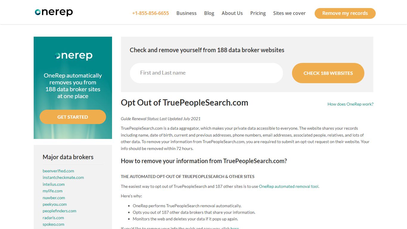 TruePeopleSearch.com Removal & Opt Out Guide | OneRep